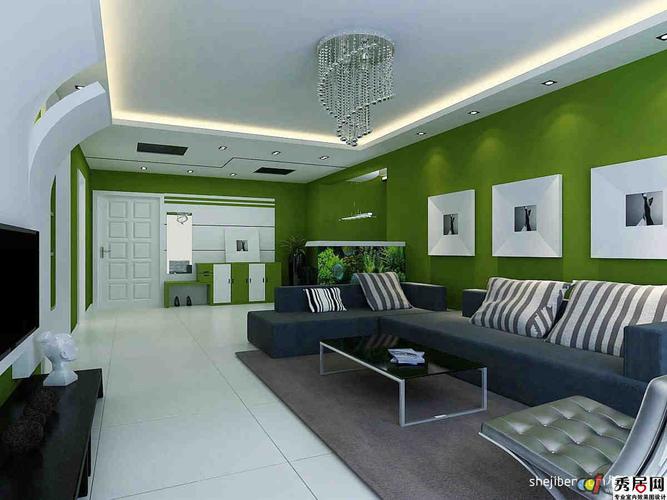 30平米客厅绿色晨阳水性漆沙发背景墙装修效果图