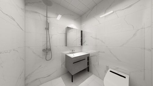卫生间机具简约风白色墙地砖和洁具更加简洁融为一体.