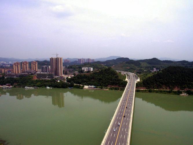 航拍蓬安系列凤凰大桥与嘉陵江大桥全景