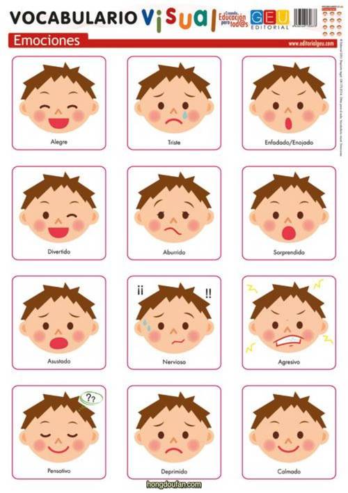 用表情包认识情绪13张认识情绪英语图片练习打印下载