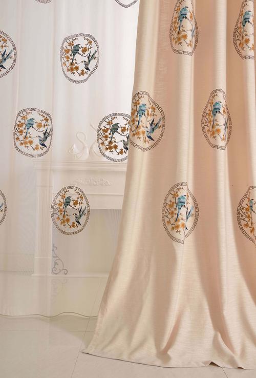 嘉联斯通新款浮雕刺绣窗帘中式古典喜鹊防紫外线垂直窗纱款