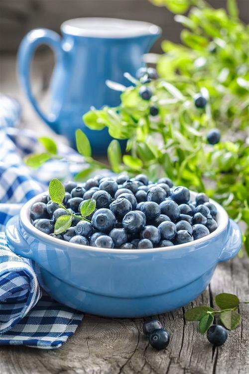 桌子上的水果蓝莓图片