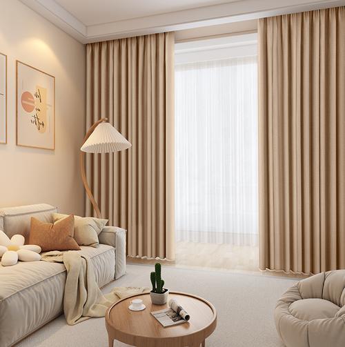 奶茶色窗帘ins风客厅2021年新款保暖遮光轻奢法式奶油色成品卧室
