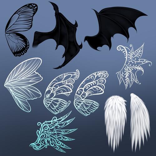 20个飞行动物翅膀艺术绘画procreate笔刷素材wingstampsforprocreate