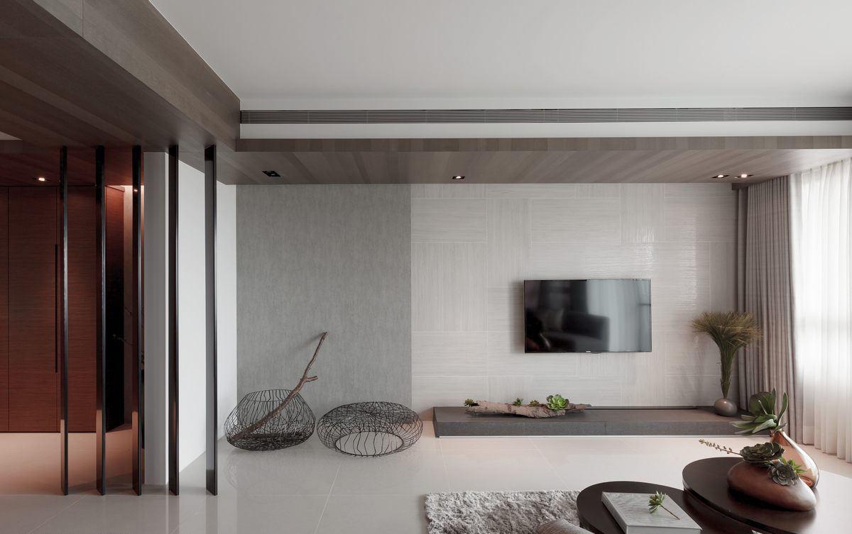 素色宜家简约设计客厅电视背景墙吊顶设计白色实木床效果图白色卧室