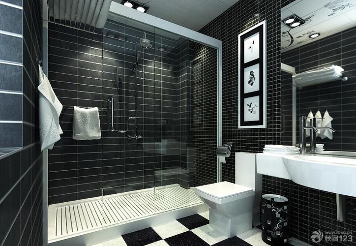 时尚120平三居室卫生间黑白色瓷砖效果图片