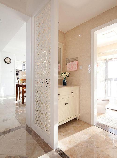 白色混搭客厅三居室美式风格混搭卫生间隔断洗手台装修效果图