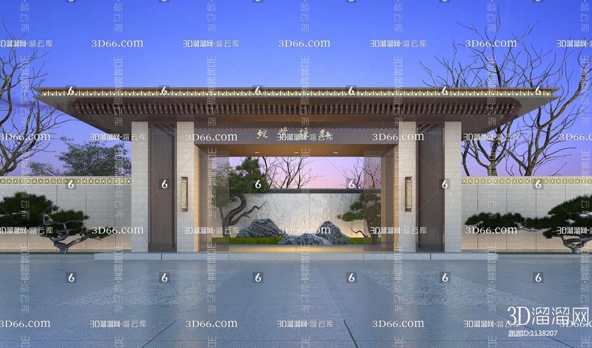 新中式庭院大门3d模型下载