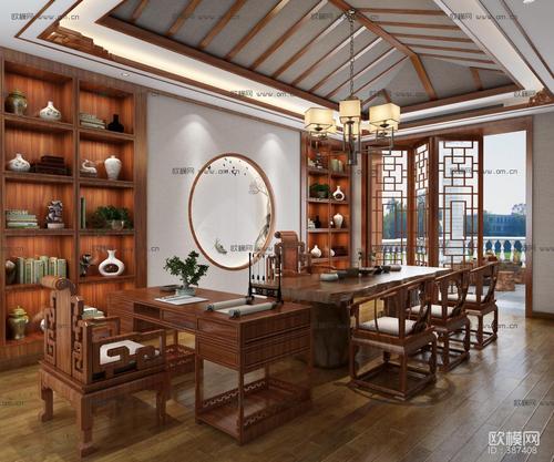 中式茶室书房3d模型