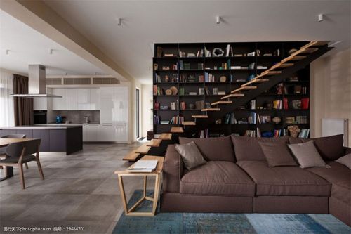 现代客厅书房一体设计效果图