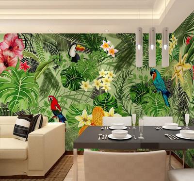 热带雨林丛林森林3d墙纸绿色植物大型壁画咖啡厅客厅餐厅手绘壁纸