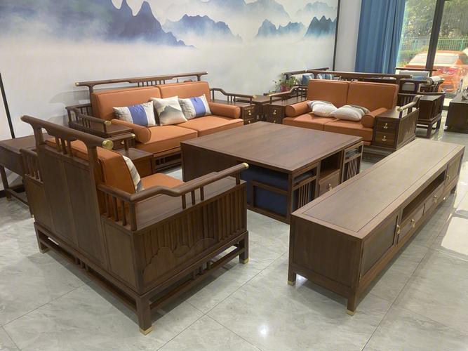 新中式胡桃木全实木沙发