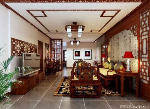 中式古典三居室客厅背景墙装修效果图欣赏