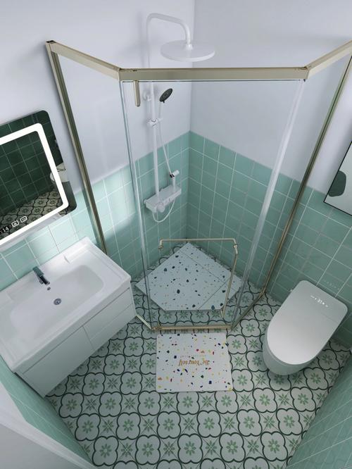 海盐浴室清新绿色了正方形卫生间小而美好