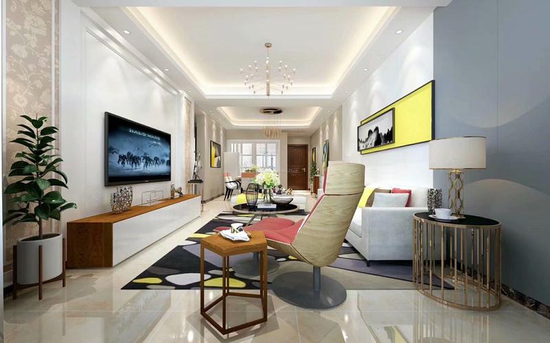 2022唯美现代风格客厅简约电视墙背景装修效果图