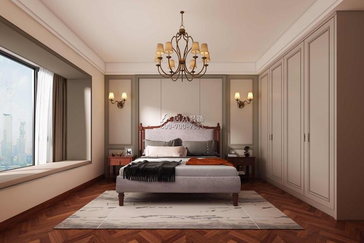 冠城世家145平方米美式风格平层户型卧室装修效果图