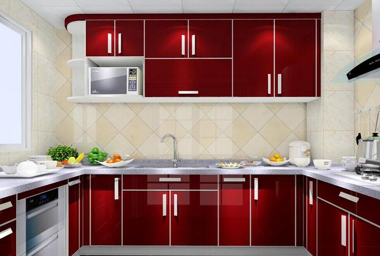 厨房红色橱柜现代三居装修效果图