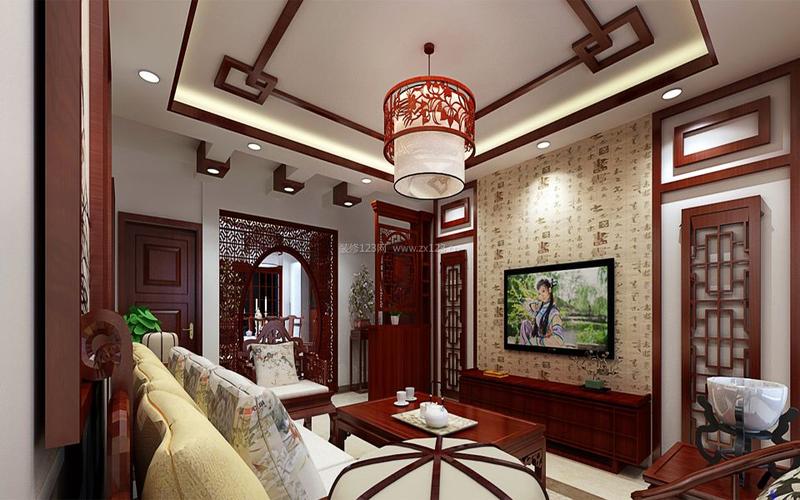 中式客厅电视背景墙装修设计效果图片