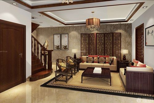 中式风格跃层客厅装修效果图