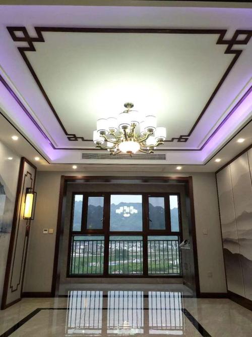 新中式平板客厅吊顶装饰线条电视背景墙硬包边框线烤漆木线条黑胡桃色