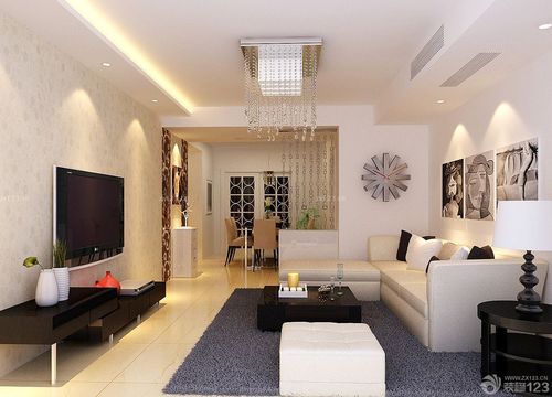 80平米小户型客厅小花壁纸电视背景墙装修效果图欣赏