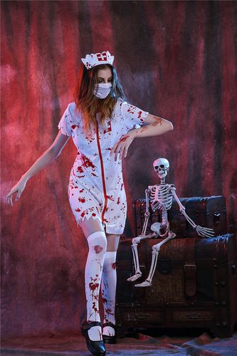 哈罗威万圣节成人cosplay服装女角色扮演鬼节恐怖血腥护士医生裙