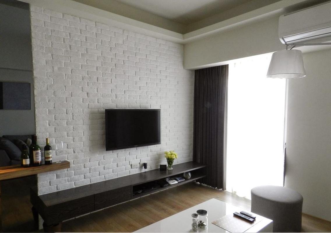 清爽宜家风格客厅白色文化砖电视背景墙装饰