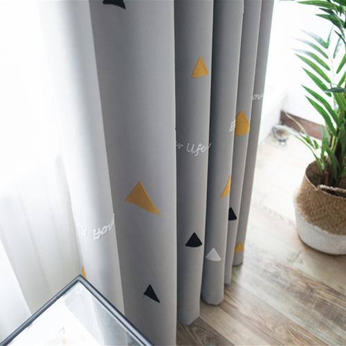 窗帘灰色三角形几何图案简约现代北欧遮光卧室定制窗帘