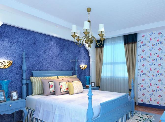 单身豪华卧室蓝色墙面装修效果图片