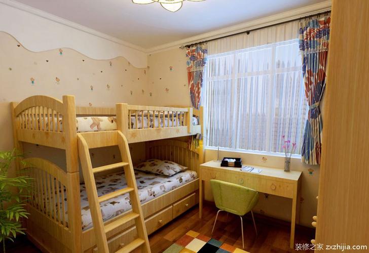 家装现代风格儿童房原木色上下床装修案例