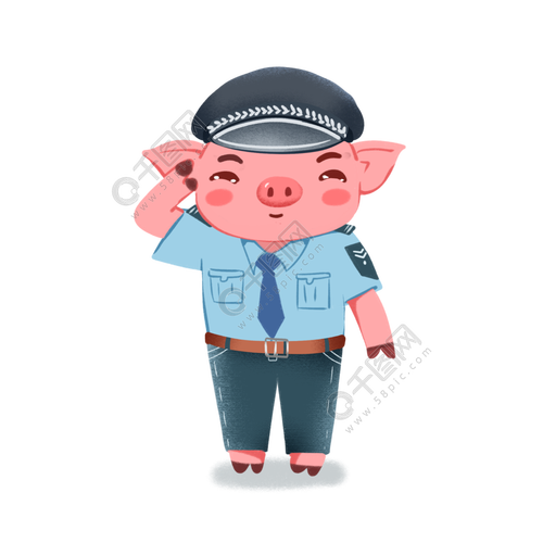 手绘卡通猪猪动物警察