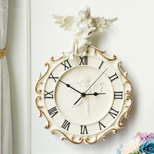 慧心巧聚欧式经典挂钟创意时尚客厅时钟现代静音田园树脂天使钟表
