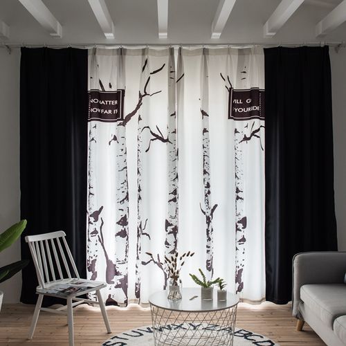 桦树白北欧工业风遮阳卧室客厅式个性窗光创意装饰落地窗帘