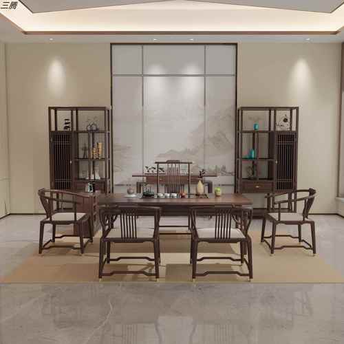 新中式茶桌椅组合禅意空间实木功夫茶台接待现代泡茶桌茶室家具