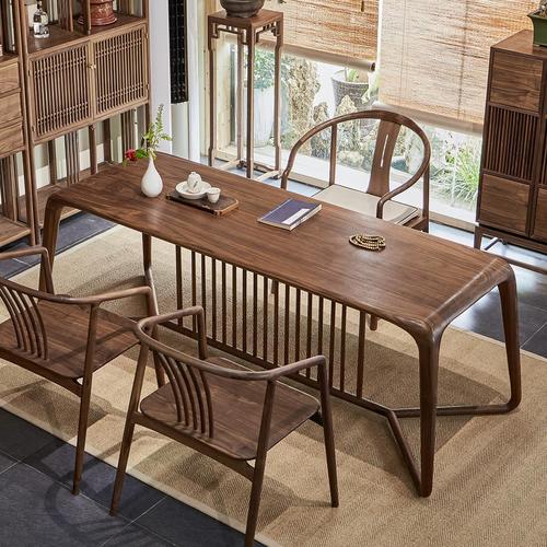 黑胡桃木茶桌椅组合新中式老榆木实木茶台泡茶桌简约禅意茶室家具
