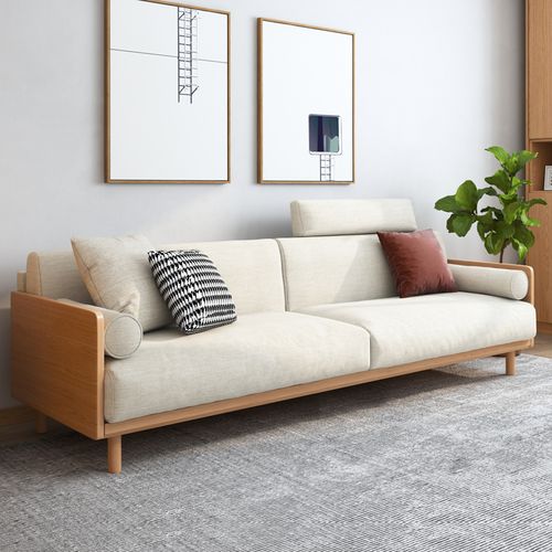 北欧原木沙发小户型日式小客厅家具实木直排沙发三人简约现代乳胶