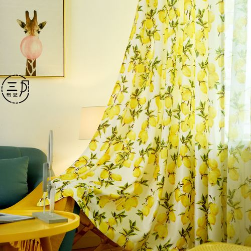 北欧风柠檬水果窗帘ins小清新黄色植物网红半遮光卧室书房窗帘