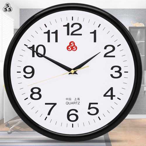上海三五牌挂钟家用客厅挂墙圆形钟表简约时钟大气静音555石英钟