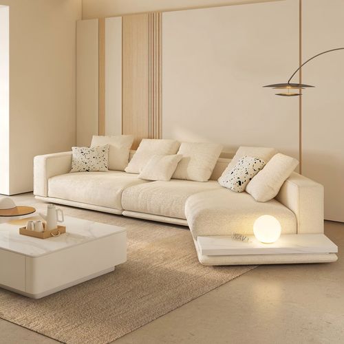 纳威意式极简科技布艺沙发客厅地平线现代简约轻奢异形奶油风格