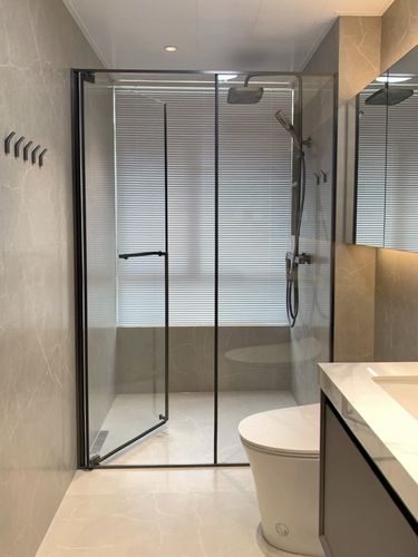 下沉极窄一字型淋浴房平开门极简卫生间干湿分离隔断浴室屏风玻璃
