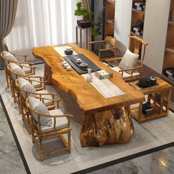 古峪茶桌椅组合新中式功夫茶几泡茶台实木大板桌客厅原木现代喝茶桌