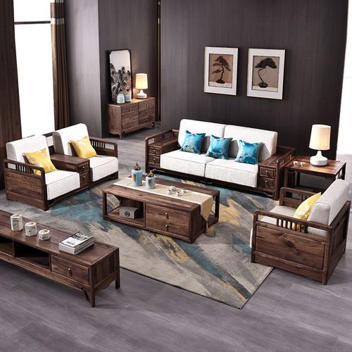 北美黑胡桃木沙发全实木123组合沙发现代新中式客厅家具木蜡油