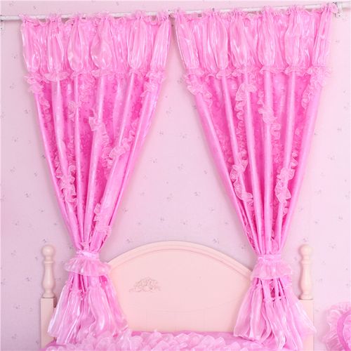 韩式贡缎窗帘半遮光粉色蕾丝窗帘卧室窗帘客厅窗帘成品窗帘包邮