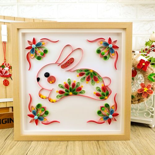 diy亲子暖场幼儿园小学手工新年贺年生肖折纸兔子动物衍纸材料包