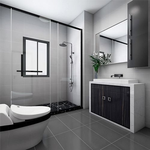 灰色卫生间瓷砖简约现代白色北欧厨房墙砖防滑耐磨地砖300x600