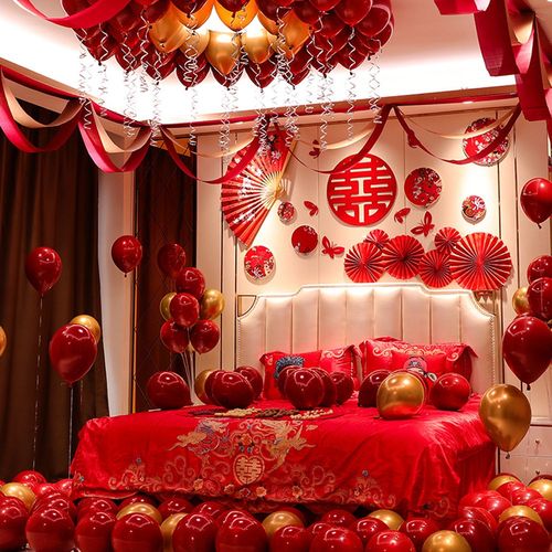 网红婚房新房喜庆卧室套装创意大红色布置气球装饰男方浪漫婚礼