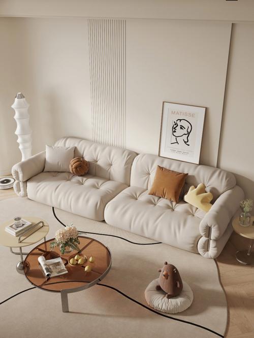 提高客厅利用率75奶油风小户型直排沙发