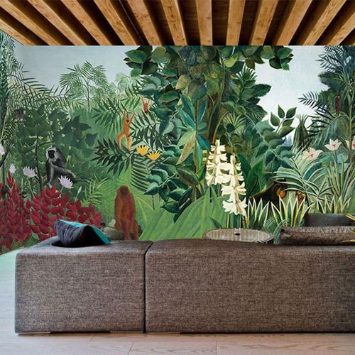 热带雨林森林墙纸绿色植物东南亚壁画3d咖啡厅餐厅网咖网吧壁纸