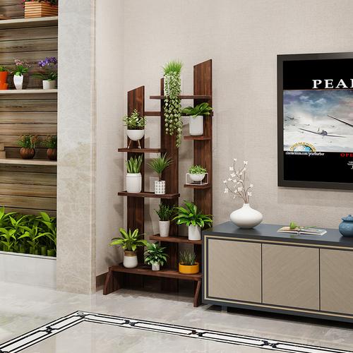 绿萝新中式中式花架置物架实木电视柜旁边花架