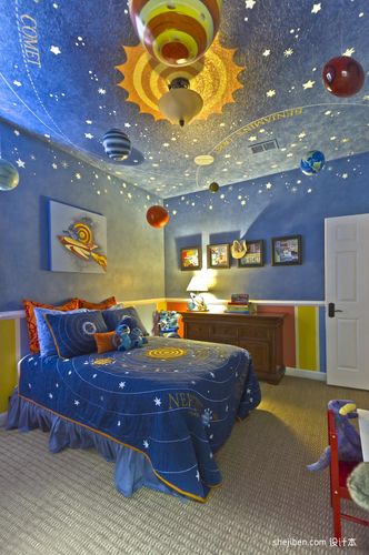 2017美式风格三室一厅最新创意男孩儿童房液体墙纸装修效果图片